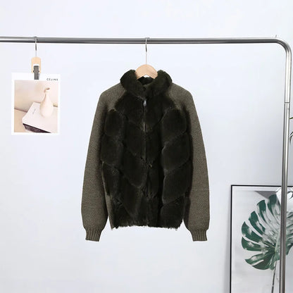 2025 Chic Plush Patchwork Coat Women Vintage Stand Collar Zipper Short Jackets Coats Female Winter Casual Street Outerwear