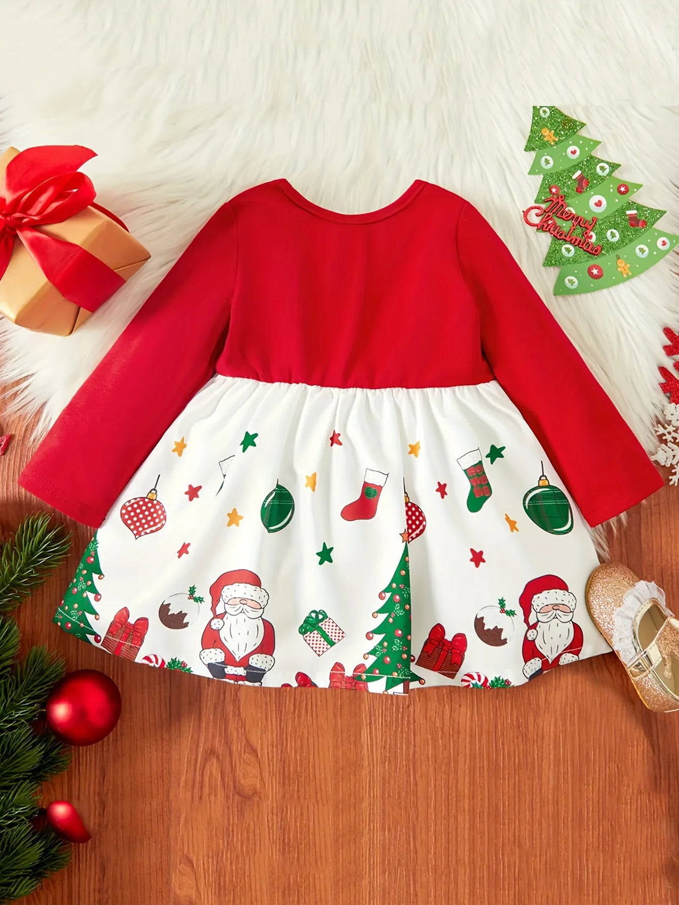 Ceeniu Il mio primo Natale Abiti da bambina Abito verde patchwork natalizio stampato Costume di Capodanno per neonati