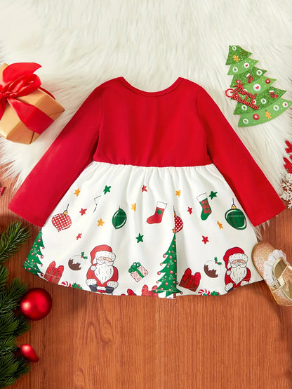 Ceeniu Il mio primo Natale Abiti da bambina Abito verde patchwork natalizio stampato Costume di Capodanno per neonati
