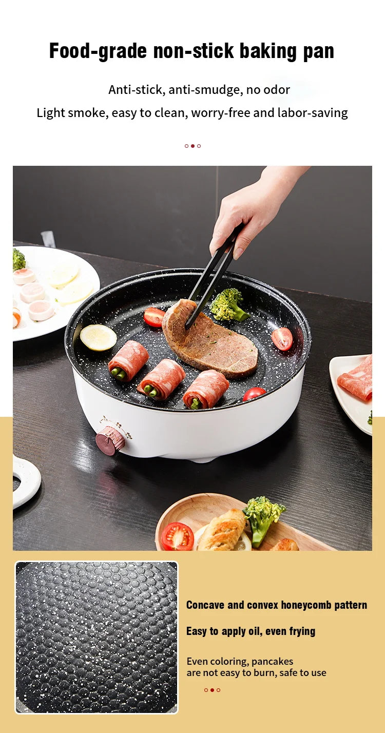 Padella elettrica multicooker 220V per uso domestico, barbecue, frittura di pesce, bistecca, padella antiaderente, macchina per cucinare