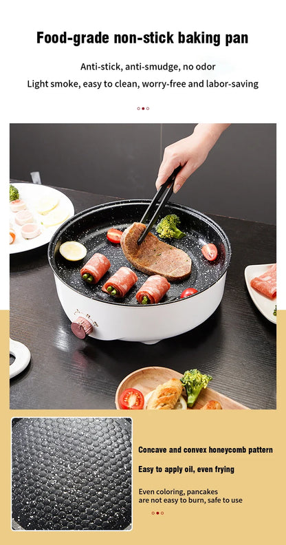 Padella elettrica multicooker 220V per uso domestico, barbecue, frittura di pesce, bistecca, padella antiaderente, macchina per cucinare
