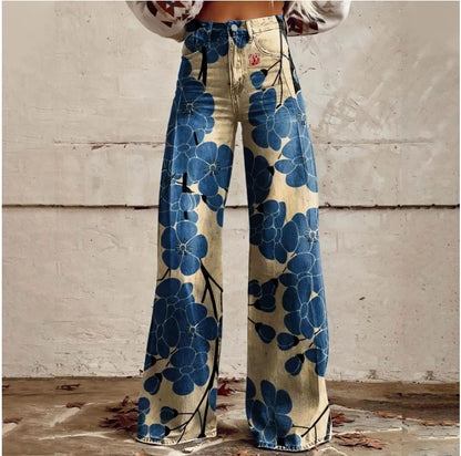 Cross-border Sale of Large-sized Women Casual Pants for European American Trade Thin Style Imitating copy Jeans Wide-leg Fashion