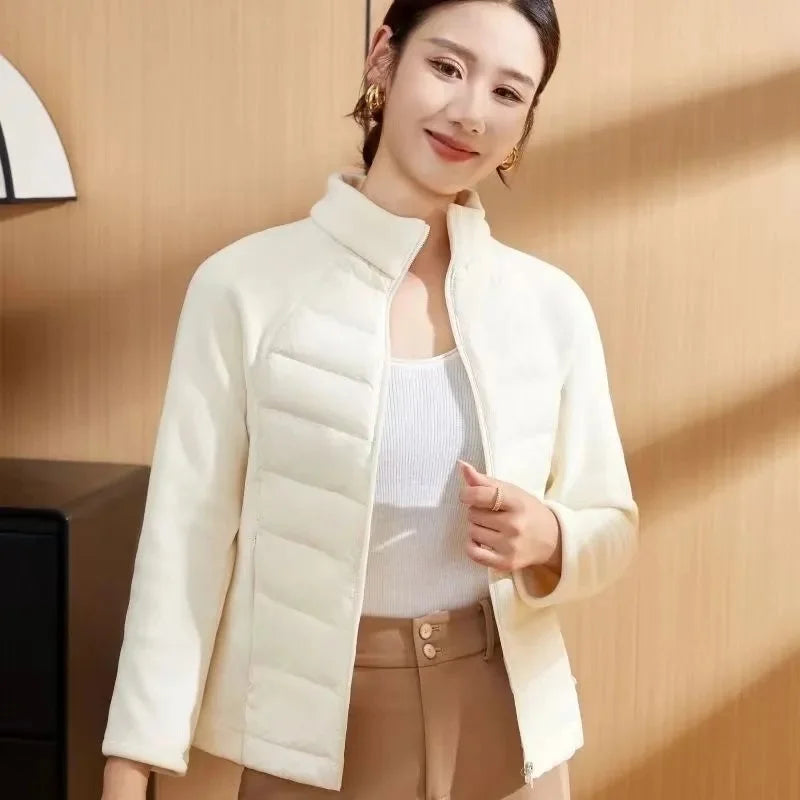 Spliced Motion Cotton-padded Jacket Women's Sweatshirt Stand-up Collar Warm Slim Coat Outdoor Sports Outerwear Autumn Winter