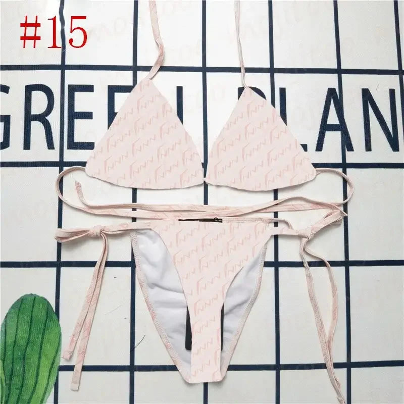 The 2025 high-waisted bikini letter print swimsuit is the latest V-neck swimsuit for women in summer