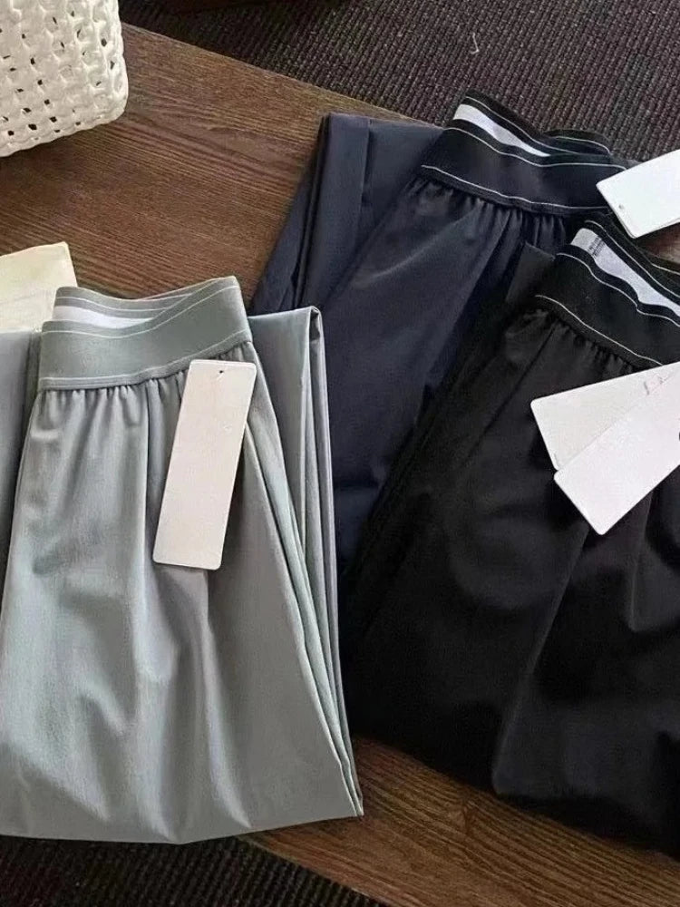American Retro Elastic High Waist Wide Leg Pants Casual Loose Straight Long Trousers for Women Quick-dry Breathable Pants Women