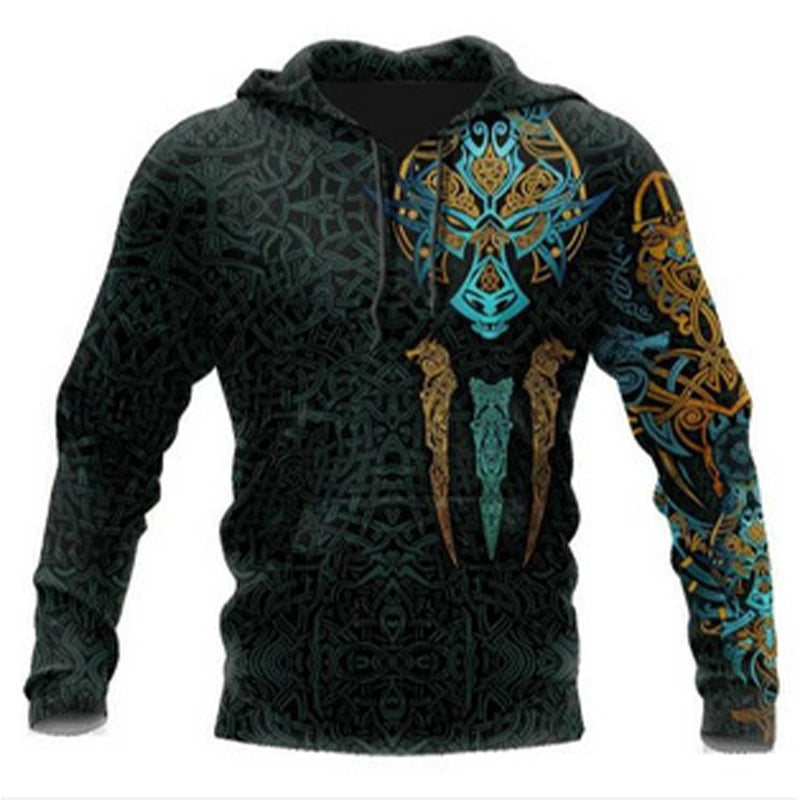 Felpe da uomo 2024 con motivo tatuaggio aquila vichingo, stampa 3D, moda casual, Harajuku, hip hop, autunno e inverno, oversize.