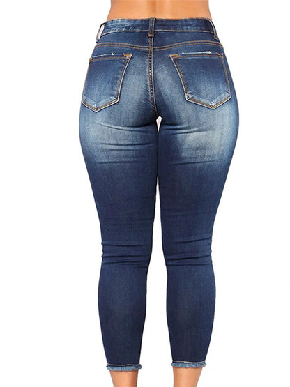 Jeans da donna strappati, aderenti, a vita bassa, skinny, con cerniera e tasche, pantaloni in denim blu da donna, modello Y2K 2026, estivi, con buchi e cropped.