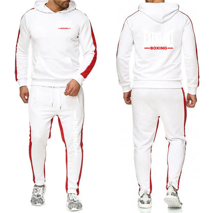 Completo sportivo casual da uomo Everlast 2025, tinta unita, due pezzi, ideale per attività all'aperto: pantaloni della tuta e felpa con cappuccio. Moda e comfort.