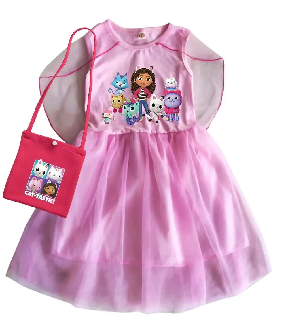 Mochila Gabby's Dollhouse Dress Bambini Gabbys Chat Vestiti Ragazze Manica corta Abiti casual Bambini Matrimonio Principessa Abiti