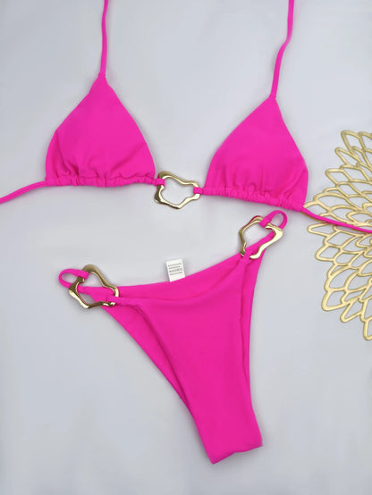 Nuovo bikini sexy a tinta unita con lacci e spacco, costume da bagno a due pezzi per donna