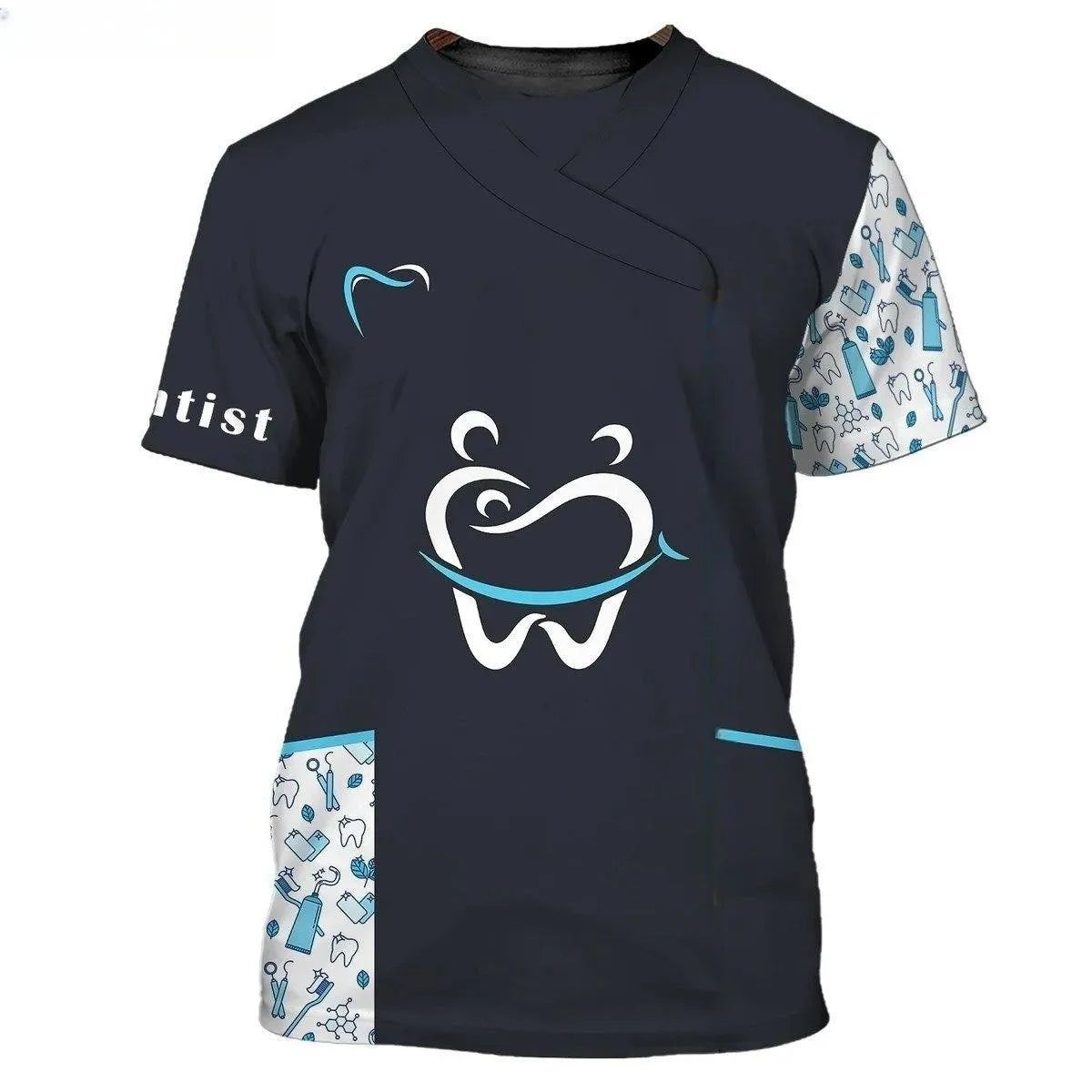 Maglietta girocollo a maniche corte con stampa 3D divertente da dentista, ideale per cosplay hip hop e streetwear.
