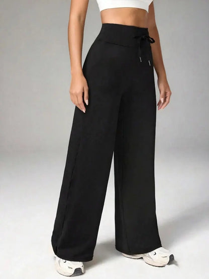 Women's Sports Yoga Flare Pants High Waist Drawstring Straight Wide Leg Pant Thin Sports Comfort Elastic Fitness Sports Trousers