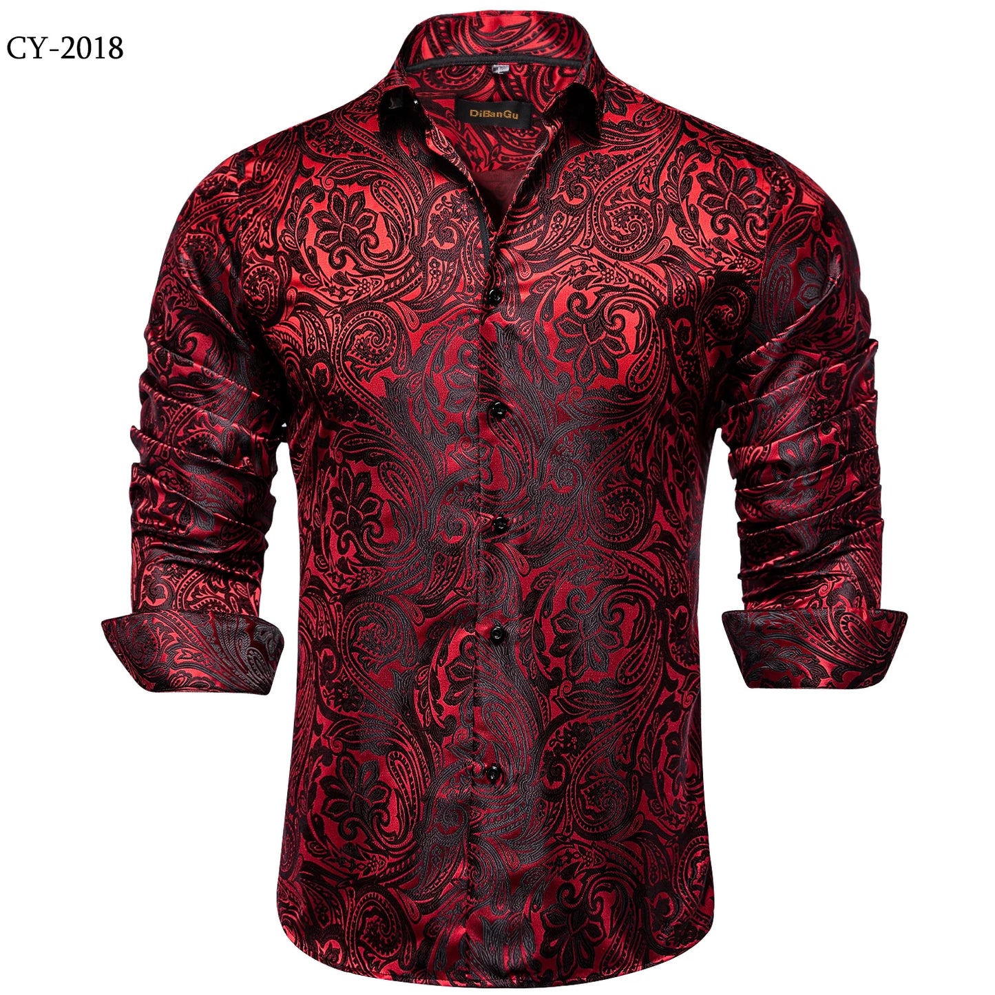 Camicie da uomo a maniche lunghe in seta e poliestere, camicie eleganti di lusso, camicie da smoking con colletto rovesciato e motivo paisley, abbigliamento da uomo