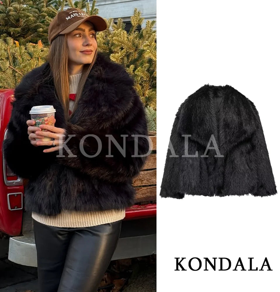 Vintage Fur Jacket Coat Women Autumn Winter Warm Casual Loose Coat Trendy Faux Fur Lapel Coat 2026 Fashion Elegant Ladies Coat