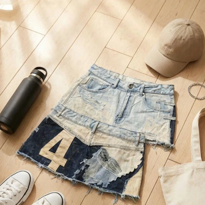 Hot Sweet Sexy Girl Denim Mini Skirt Y2K Women Hip Hop Ripped Digital Mesh Design Baby Shorts High Waisted Slim Fit Mini Skirt