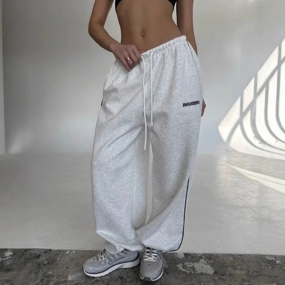 Casual sports pants Y2K American pink retro hip-hop women's fashion loose slow-leg running pants high-waisted wide-leg pants