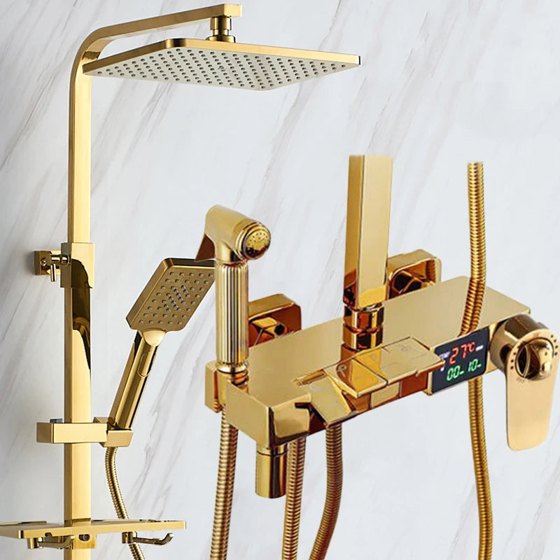 Piano Digital Display Thermostatic Bathroom Shower Set Hot Cold Brass Bathroom Faucets Accessories Digital Piano Shower System