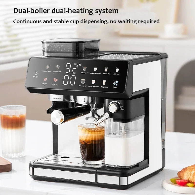 Macchina da caffè semiautomatica italiana da 220 V con funzione macinacaffè, macchina per caffè espresso per uso domestico e commerciale.