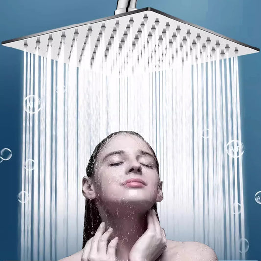 8/10/12 Inch Black Silver Gold Stainless Steel High Pressure Waterfall Shower Head Large Flow Pressure Boosting Bathroom Shower