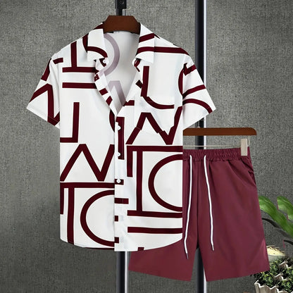 Completo da vacanza hawaiano da uomo, estivo, con camicia a maniche corte e pantaloncini, set di 2 pezzi, streetwear alla moda, abbigliamento casual con stampa 3D.