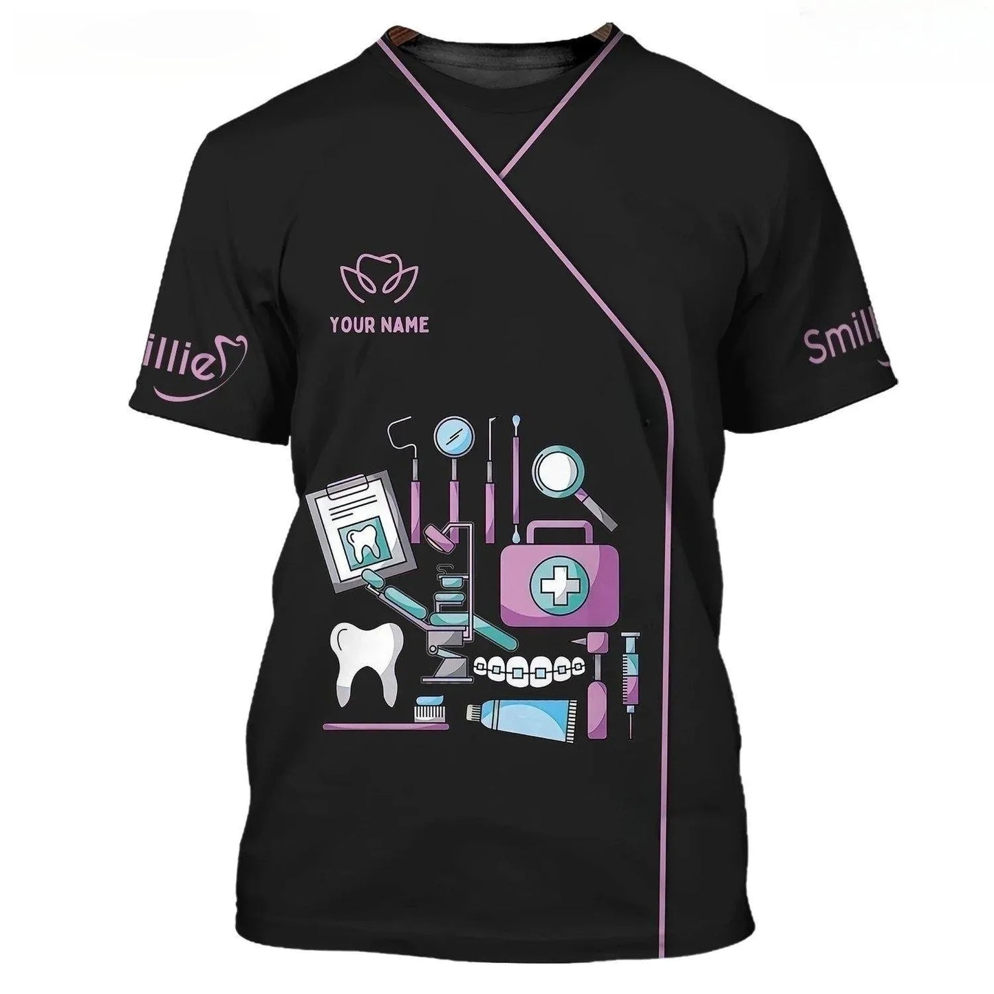 Maglietta girocollo a maniche corte con stampa 3D divertente da dentista, ideale per cosplay hip hop e streetwear.