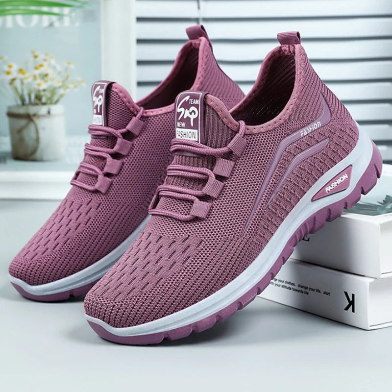 Scarpe casual da donna autunnali traspiranti da passeggio in mesh con lacci, scarpe basse da ginnastica da donna, Tenis Feminino Pink Zapatillas De Mujer