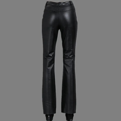 Pantaloni da donna in pelle, vita media, svasati, vera pelle di pecora, pantaloni da ufficio, taglie forti, pantaloni casual in pelle, primavera e autunno