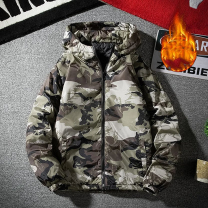 2025 Autumn Winter Men Jacket Thicken Drawing Printed Male Outerwear Long Sleeve Zipper Hooded Loose Outdoor Man Down Coat