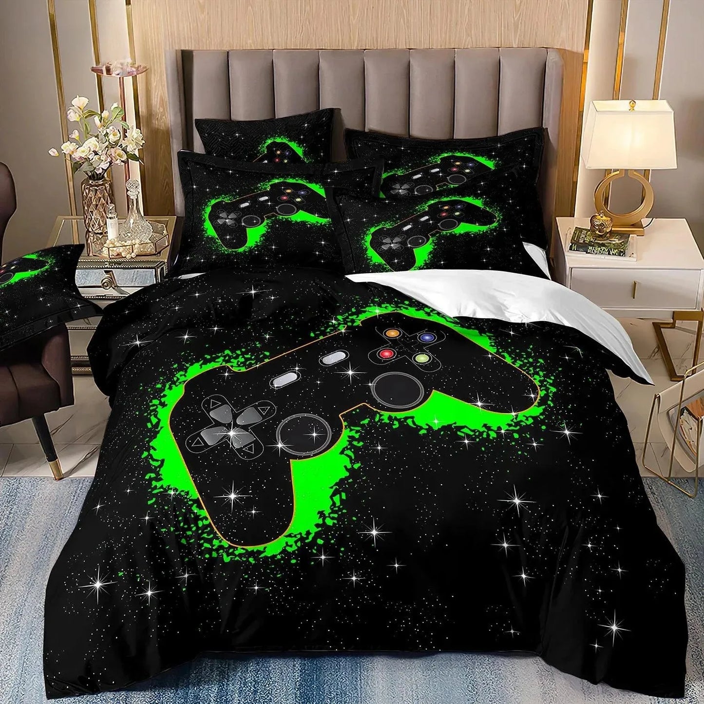Set di biancheria da letto per gamer per ragazzi, set copripiumino per videogiochi, copripiumino matrimoniale, set letto con design PlayStation per ragazzi e ragazze.