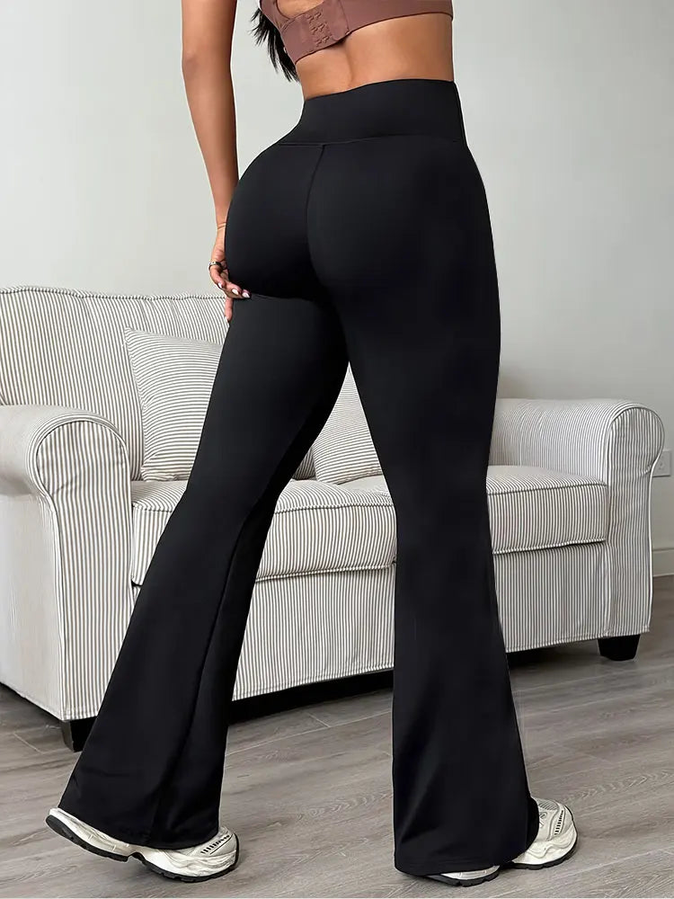 Minimalist Fashion Flared Pants High Waist Stretch Knitted Ultra Soft Yoga Leggings Pants Casual Sports Slim Flare Long Trousers