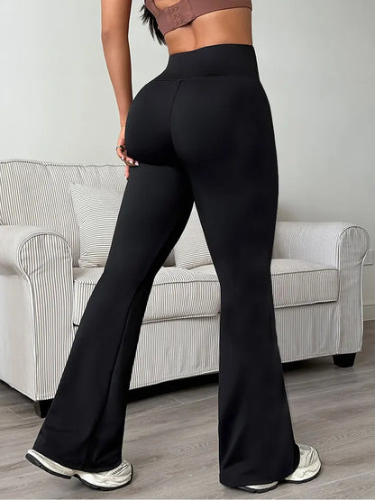 Minimalist Fashion Flared Pants High Waist Stretch Knitted Ultra Soft Yoga Leggings Pants Casual Sports Slim Flare Long Trousers