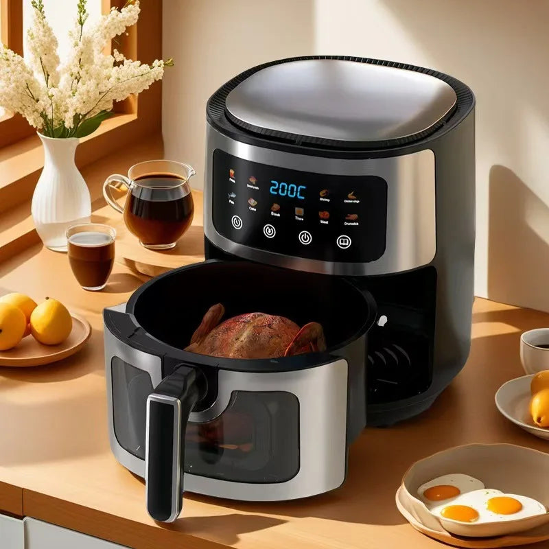 Friggitrice ad aria in acciaio inossidabile da 5 litri, elettrodomestico da cucina elettrico con display LCD e controllo touch screen, senza olio, per casa e hotel