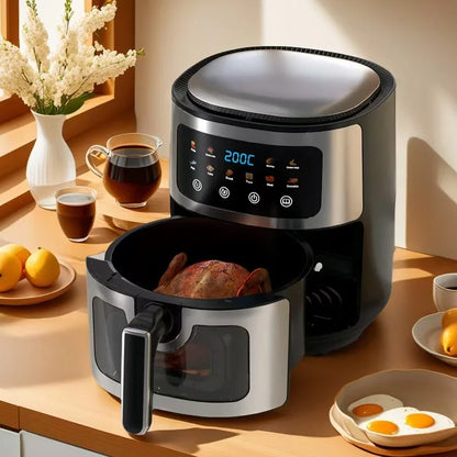 Friggitrice ad aria in acciaio inossidabile da 5 litri, elettrodomestico da cucina elettrico con display LCD e controllo touch screen, senza olio, per casa e hotel