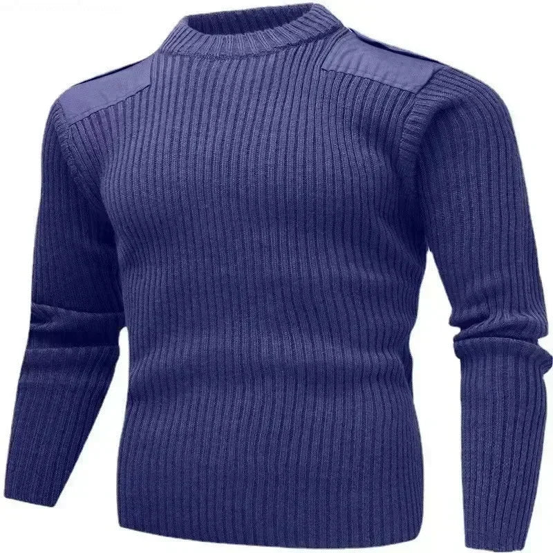 NUOVO Maglione da uomo M-3XL in jersey lavorato a maglia, pullover invernale in lana con toppe, verde vintage/blu, scollo a O/V, maglieria, abbigliamento freddo, jersey da uomo