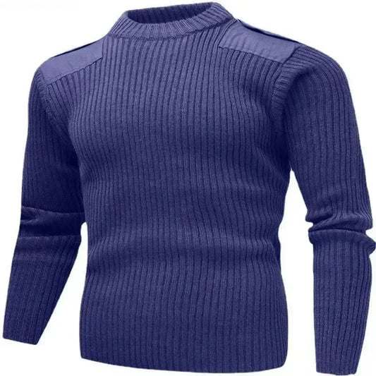 NUOVO Maglione da uomo M-3XL in jersey lavorato a maglia, pullover invernale in lana con toppe, verde vintage/blu, scollo a O/V, maglieria, abbigliamento freddo, jersey da uomo