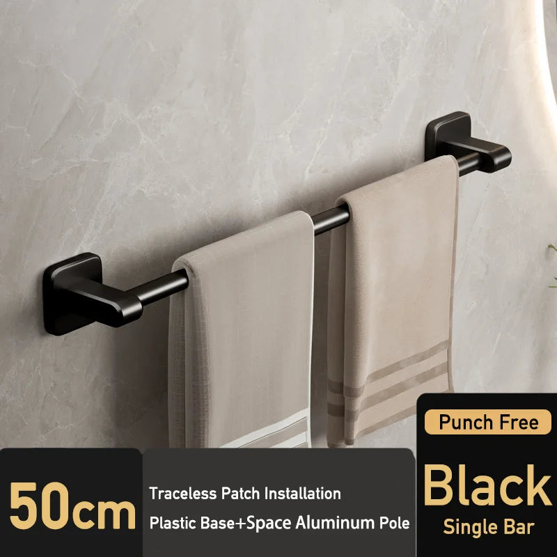 Bathroom Hand Towel Rack Black Towel Holder Wall Mount No Drill Mount 40/50cm Kitchen Towel Bar Aluminium Double Bar 2 Tier Rail