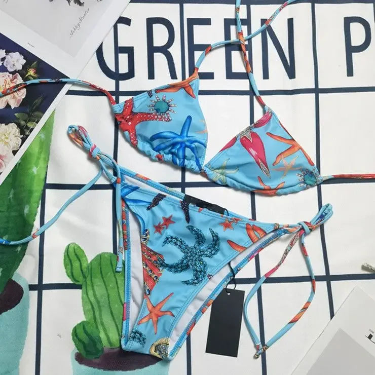 The 2025 high-waisted bikini letter print swimsuit is the latest V-neck swimsuit for women in summer