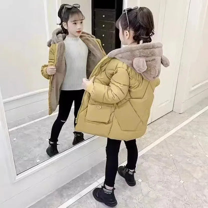 4 5 6 7 8 9 10 11 12 anni Giacca invernale da bambina imbottita Tieni al caldo Simpatico orsetto alla moda Cappotto con cappuccio Piccola principessa Abbigliamento per bambini