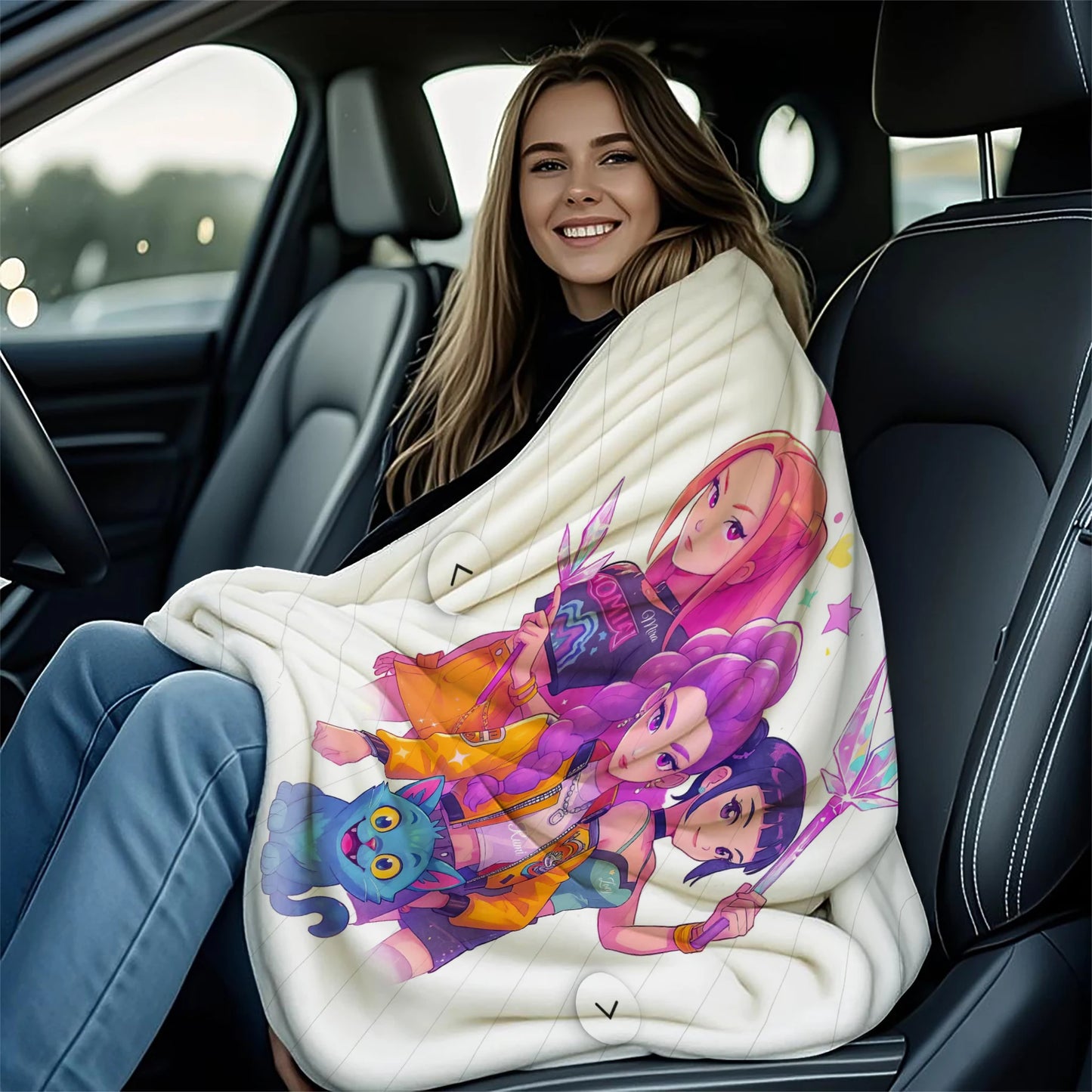 1 coperta in flanella con motivo gatto Huntrix, ideale per la camera da letto delle ragazze o per le vacanze.