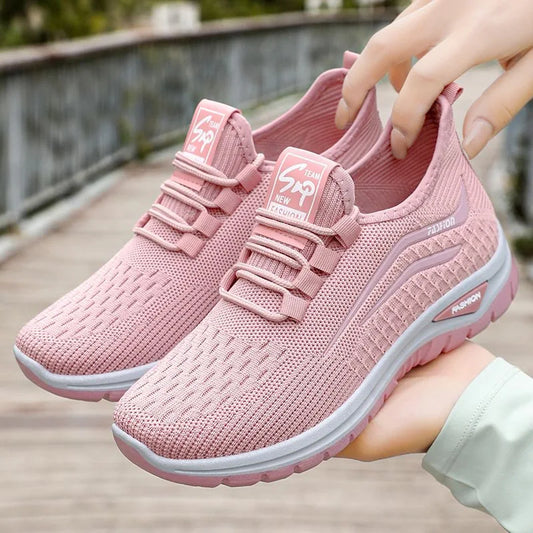 Scarpe casual da donna autunnali traspiranti da passeggio in mesh con lacci, scarpe basse da ginnastica da donna, Tenis Feminino Pink Zapatillas De Mujer