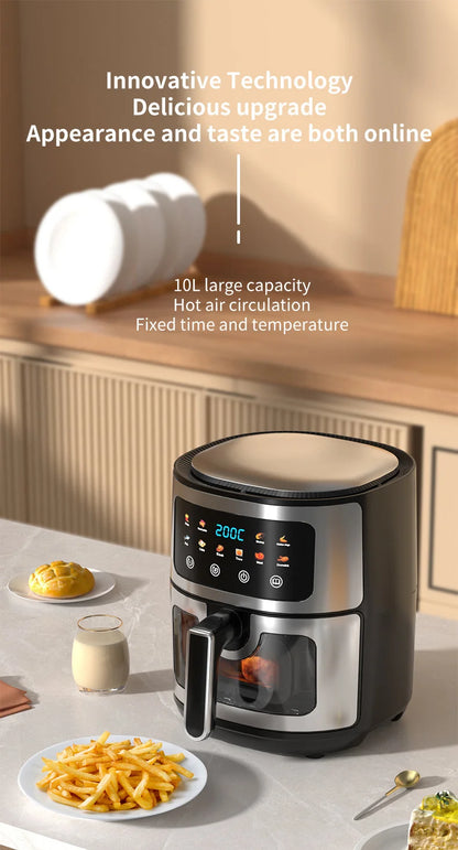 Friggitrice ad aria in acciaio inossidabile da 5 litri, elettrodomestico da cucina elettrico con display LCD e controllo touch screen, senza olio, per casa e hotel