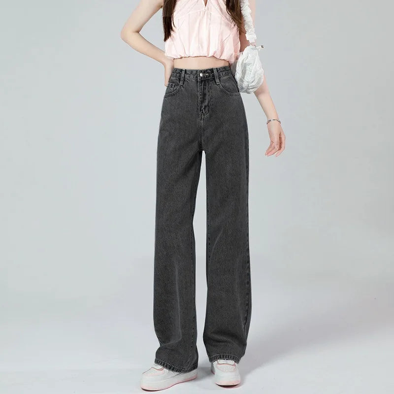 High Waist Wide Leg Slimming Jeans Women's Loose Personality New Korean Version Straight Tube Floor-Length Draping Pants