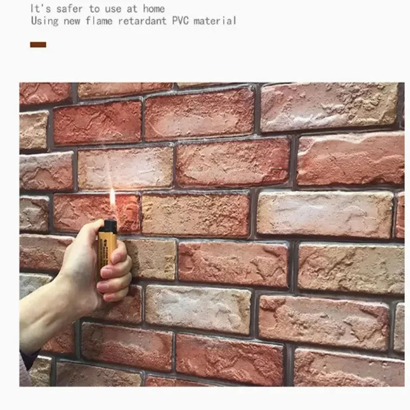 5/10pcs Self Adhesive Waterproof 3D Wall Panels, Brick Wallpaper, Retro Sticker for Bathroom, Fireplace decorative wall stickers