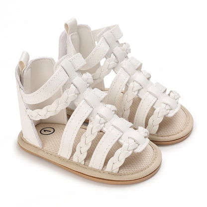 Sandali per bambina 0-12 mesi, primi passi estivi, bianchi, classici, con suola morbida, casual e alla moda.