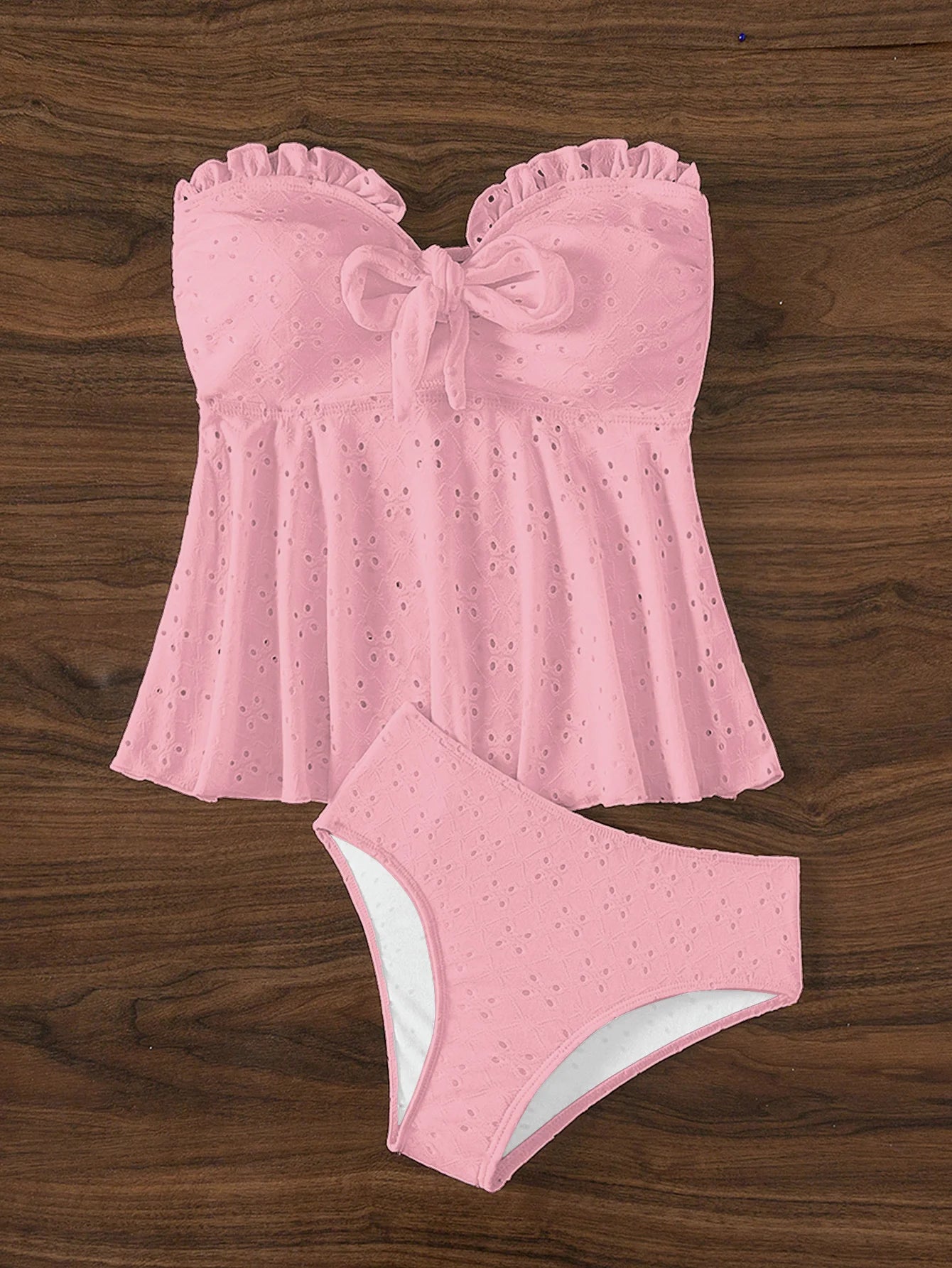 Bikini patchwork con fiocco, costume da bagno femminile con spalle scoperte, costume da bagno da donna con intagli, costume da bagno a vita alta tinta unita, bikini