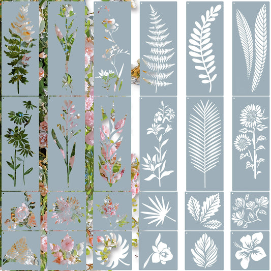 24Pcs DIY Flower Painting Stencils Painting Scrapbook Coloring Embossing Album Decor Template Craft Supplies for Spray Painting