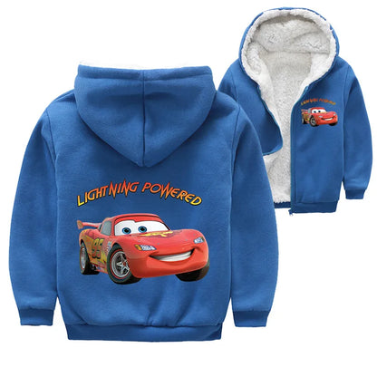 Cappotto invernale spesso per bambini con personaggi dei cartoni animati Pixar Cars, Saetta McQueen, per neonati e bambini, giacca con cerniera e maglione.