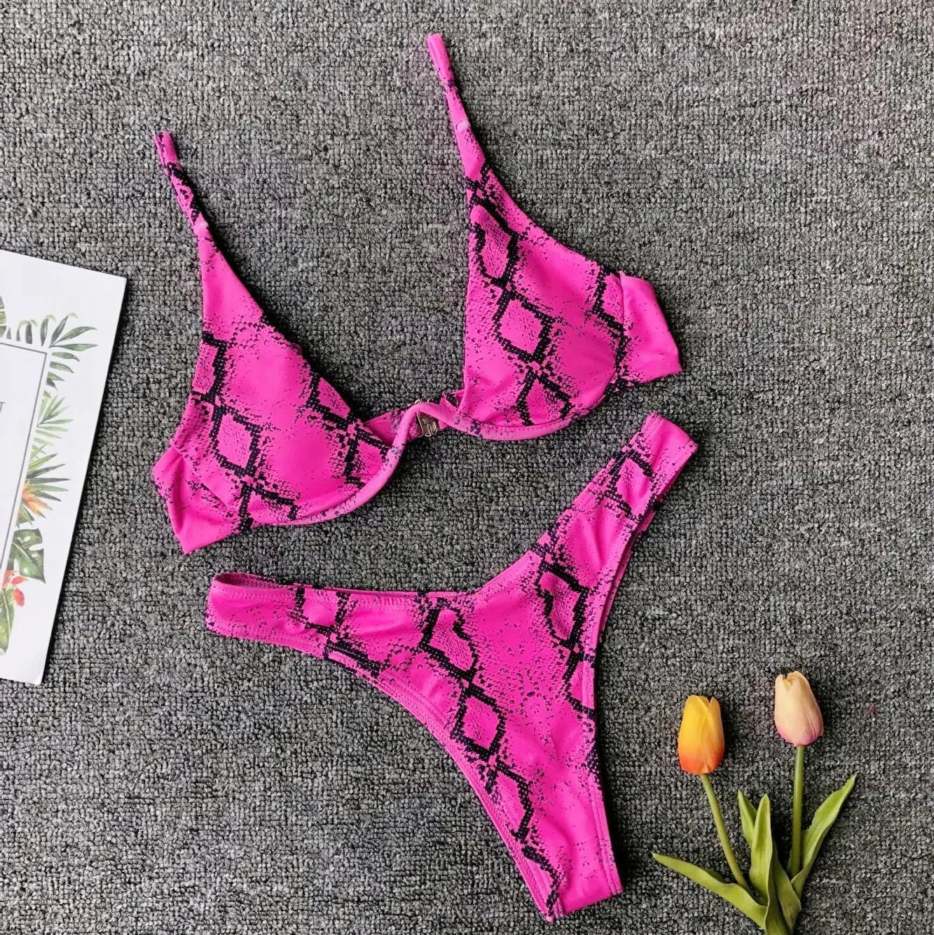 Micro Bikini 2024 Swimwear Women Sexy Yellow Leopard Snakeskin Print Underwire Swimsuit Beach Bathing Suit String Thong Bikini
