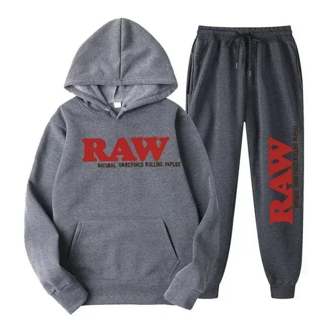 2025 Men's Set RAW Tracksuit men Running Hoodie Sweatpants Men's Set 2 piece set mens outfits  Autumn Winter warm sweatsuits