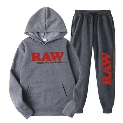 2025 Men's Set RAW Tracksuit men Running Hoodie Sweatpants Men's Set 2 piece set mens outfits  Autumn Winter warm sweatsuits